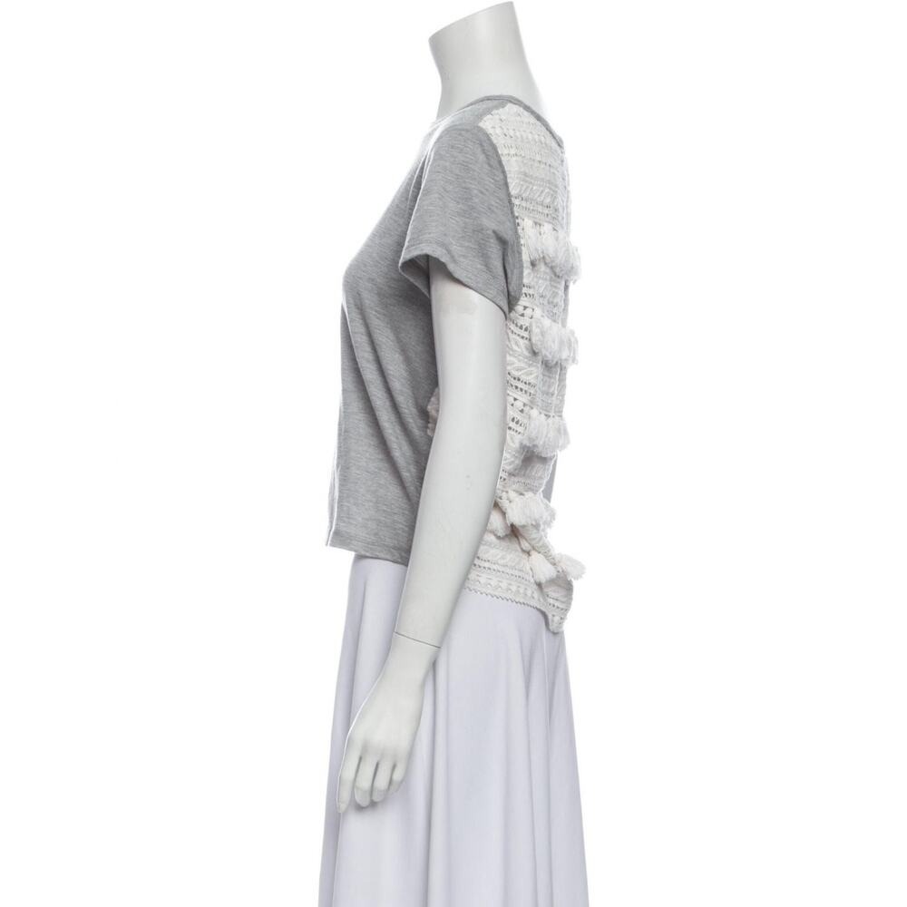 Sea New York grey knit top w/ white crochet back detail and tassels Size XS